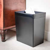 Classic Black Leather Square Waste Basket, 32 Qt